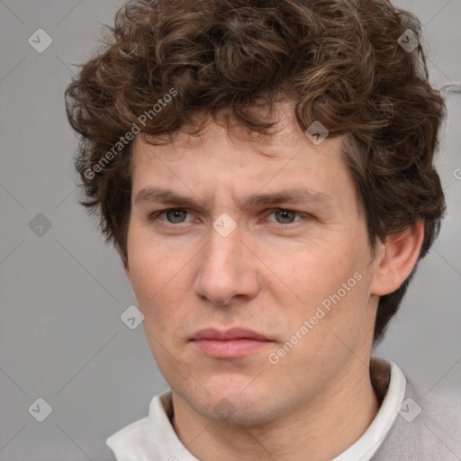 Neutral white adult male with short  brown hair and brown eyes