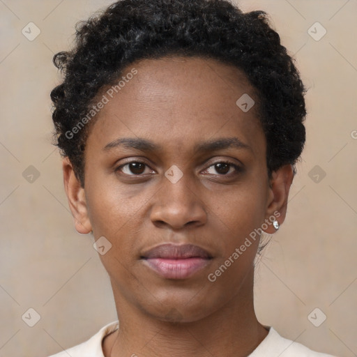 Neutral black young-adult female with short  brown hair and brown eyes