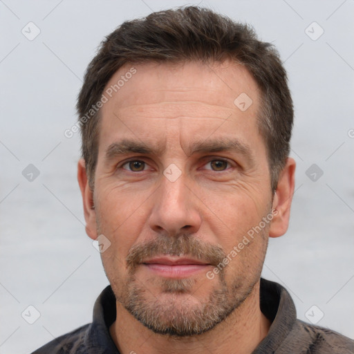 Neutral white adult male with short  brown hair and brown eyes