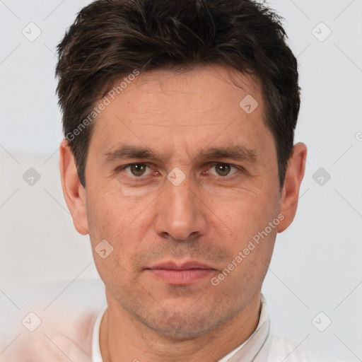 Neutral white adult male with short  brown hair and brown eyes