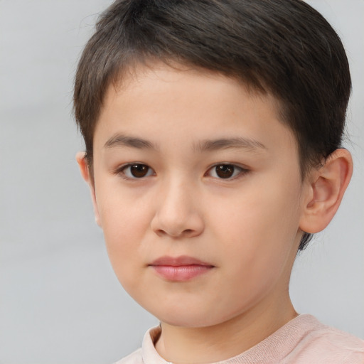 Neutral white child female with short  brown hair and brown eyes
