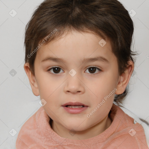 Neutral white child female with short  brown hair and brown eyes