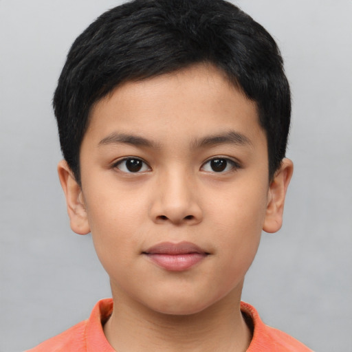 Neutral asian child male with short  black hair and brown eyes