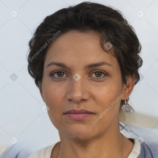 Neutral white adult female with short  brown hair and brown eyes