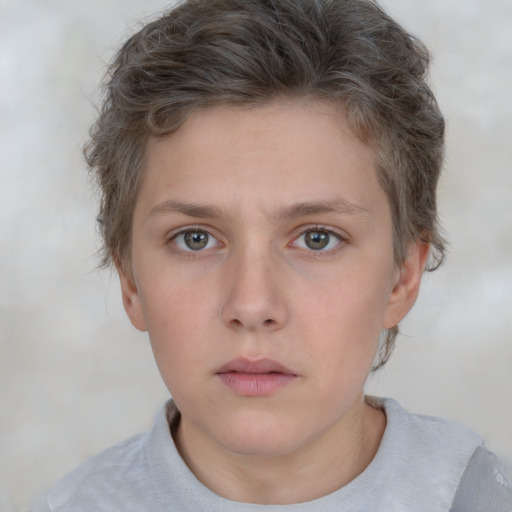 Neutral white young-adult female with short  brown hair and brown eyes