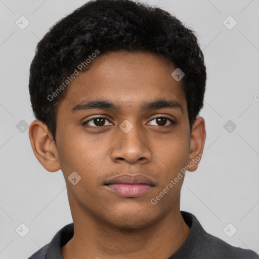 Neutral black young-adult male with short  brown hair and brown eyes