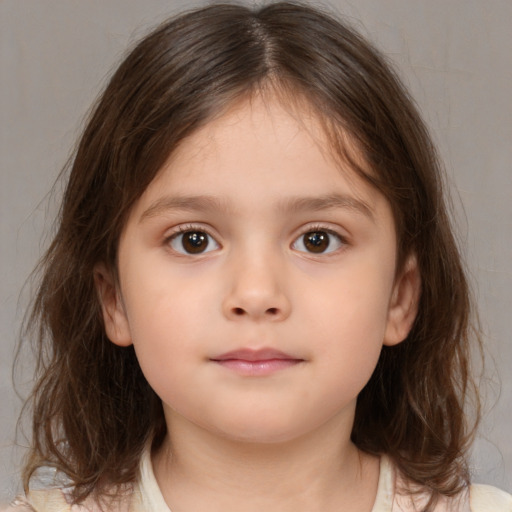 Neutral white child female with medium  brown hair and brown eyes