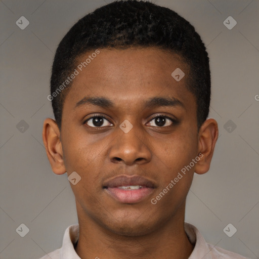 Neutral black young-adult male with short  brown hair and brown eyes