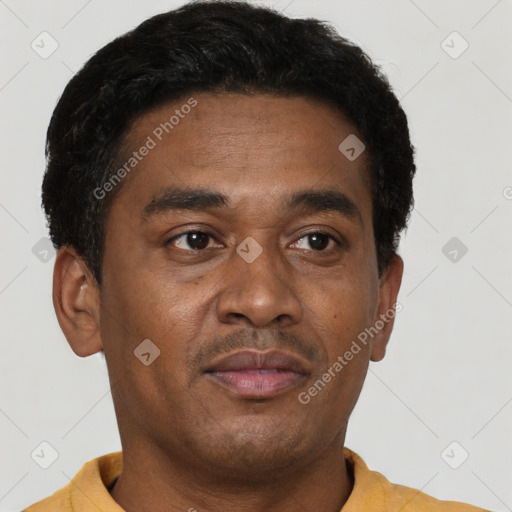 Neutral latino young-adult male with short  brown hair and brown eyes