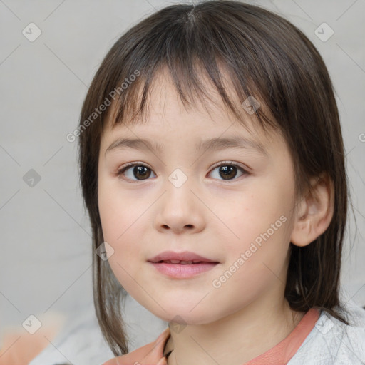 Neutral white child female with medium  brown hair and brown eyes