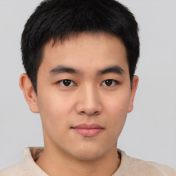 Neutral asian young-adult male with short  brown hair and brown eyes