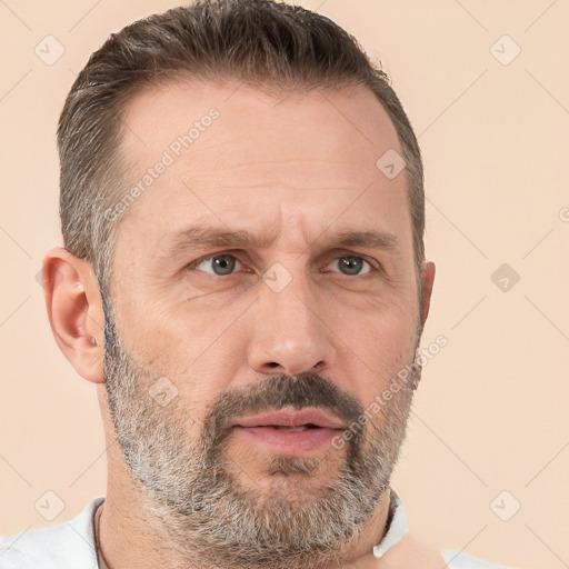 Neutral white adult male with short  brown hair and brown eyes