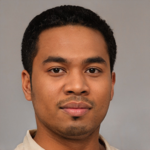 Neutral latino young-adult male with short  brown hair and brown eyes