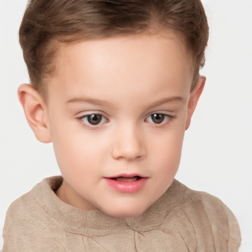 Neutral white child female with short  brown hair and brown eyes