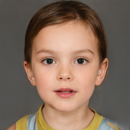 Neutral white child female with short  brown hair and brown eyes