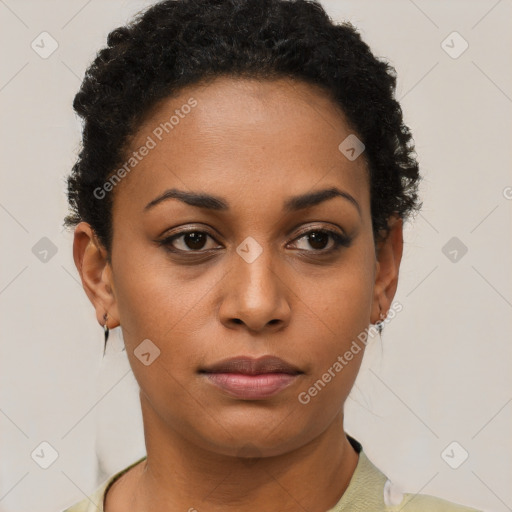 Neutral black young-adult female with short  brown hair and brown eyes