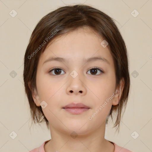 Neutral white child female with medium  brown hair and brown eyes