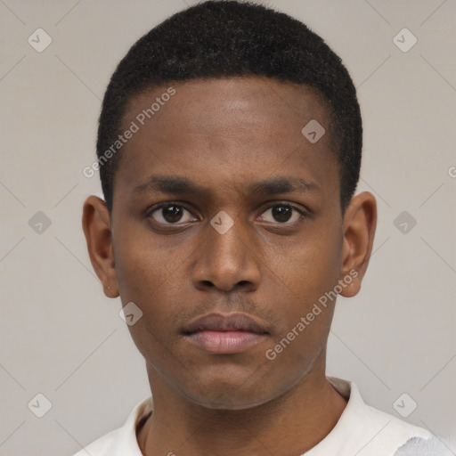 Neutral black young-adult male with short  brown hair and brown eyes