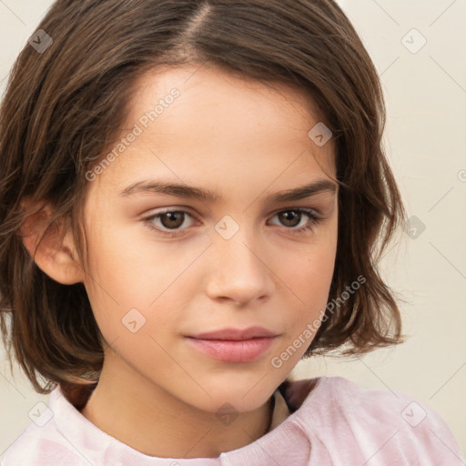 Neutral white child female with medium  brown hair and brown eyes