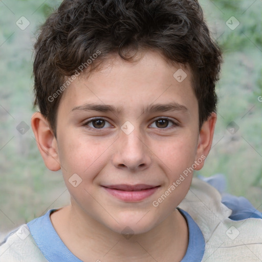 Joyful white child male with short  brown hair and brown eyes