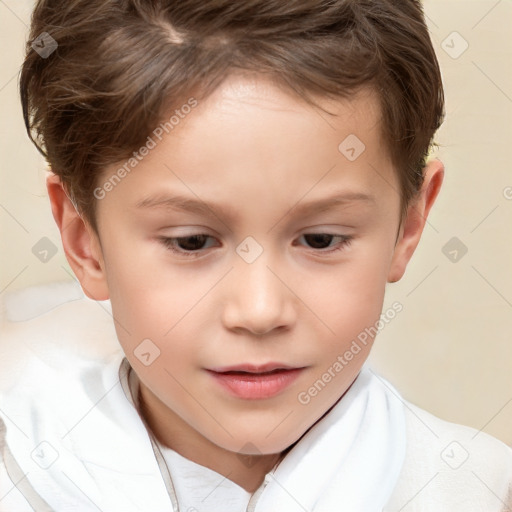 Joyful white child female with short  brown hair and brown eyes