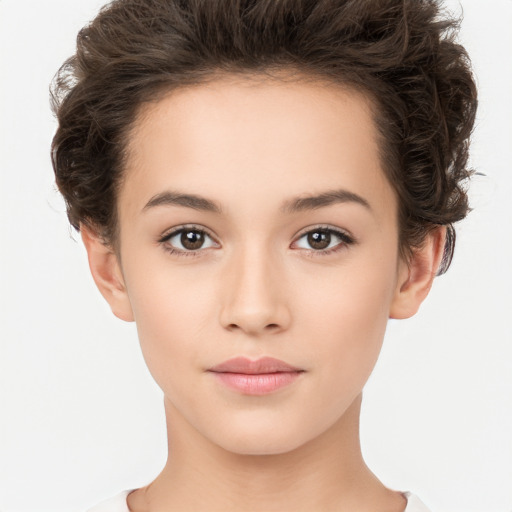 Neutral white young-adult female with short  brown hair and brown eyes