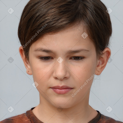 Neutral white child female with short  brown hair and brown eyes