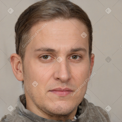 Neutral white adult male with short  brown hair and brown eyes