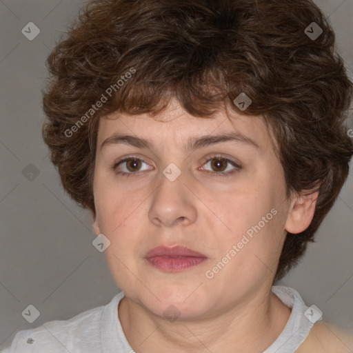 Neutral white adult female with medium  brown hair and brown eyes