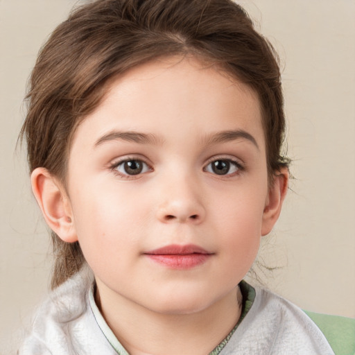 Neutral white child female with short  brown hair and brown eyes