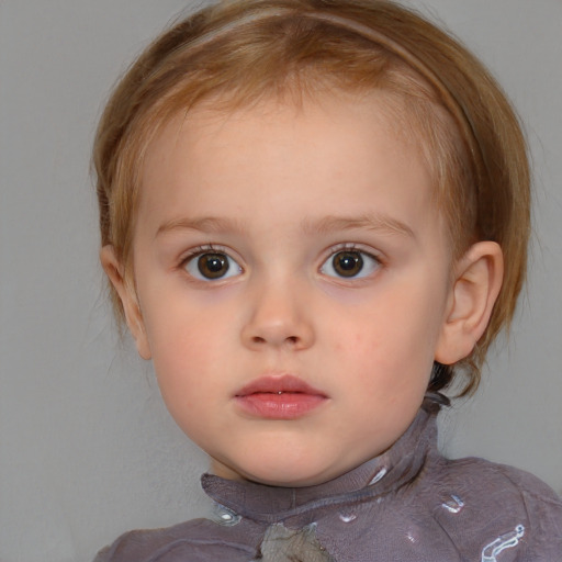 Neutral white child female with medium  brown hair and blue eyes