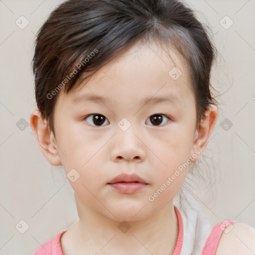 Neutral white child female with short  brown hair and brown eyes