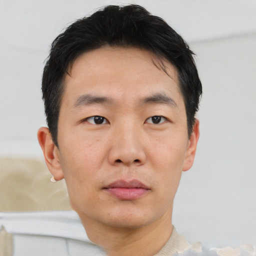 Neutral asian young-adult male with short  black hair and brown eyes