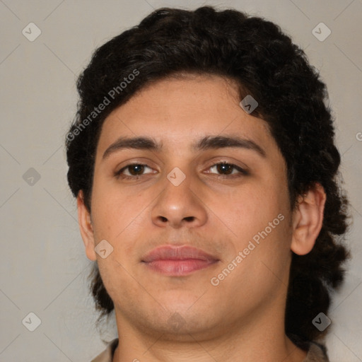 Neutral latino young-adult male with short  brown hair and brown eyes