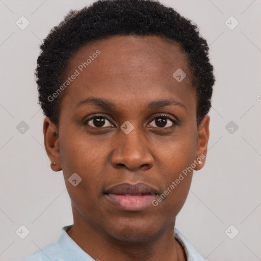 Neutral black young-adult female with short  brown hair and brown eyes