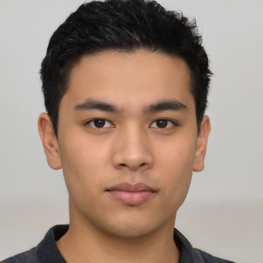 Neutral asian young-adult male with short  black hair and brown eyes