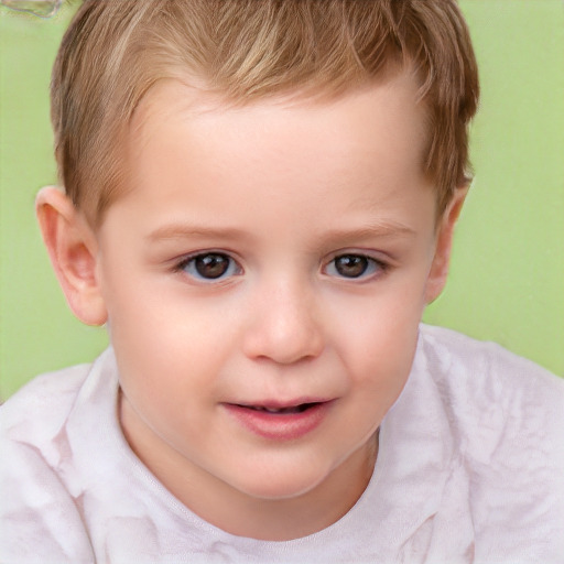 Joyful white child male with short  brown hair and brown eyes