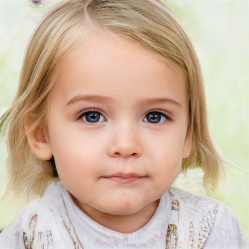 Neutral white child female with medium  brown hair and blue eyes