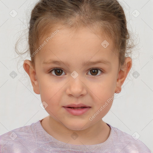 Neutral white child female with short  brown hair and brown eyes