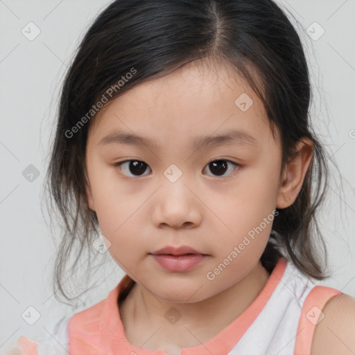 Neutral white child female with medium  brown hair and brown eyes