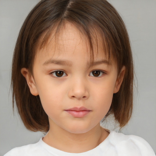 Neutral white child female with medium  brown hair and brown eyes