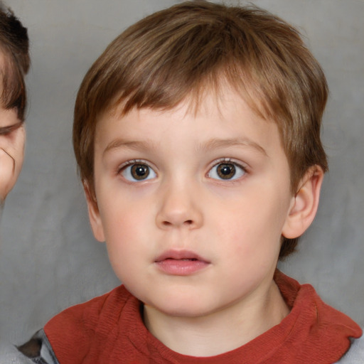 Neutral white child male with medium  brown hair and grey eyes