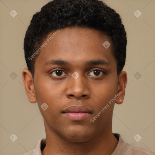 Neutral black young-adult male with short  brown hair and brown eyes