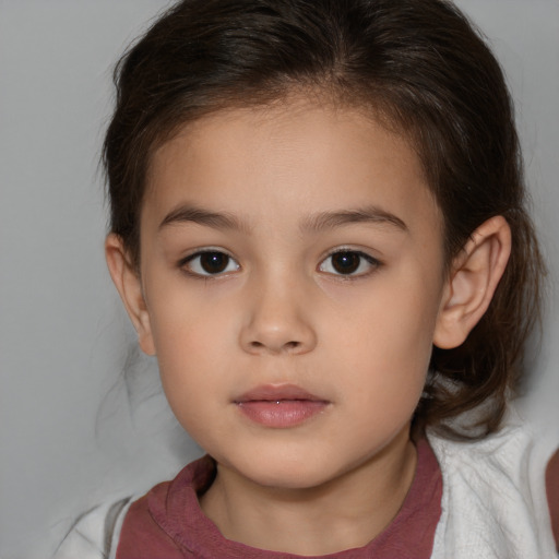 Neutral white child female with medium  brown hair and brown eyes