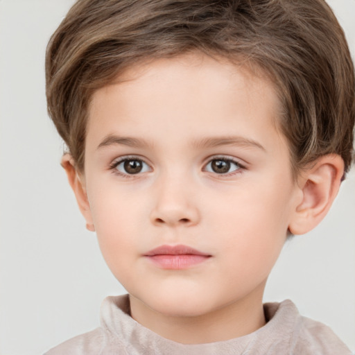 Neutral white child female with short  brown hair and brown eyes