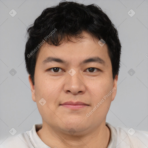 Neutral asian young-adult male with short  brown hair and brown eyes