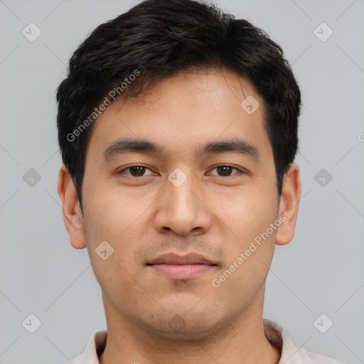 Neutral asian young-adult male with short  brown hair and brown eyes