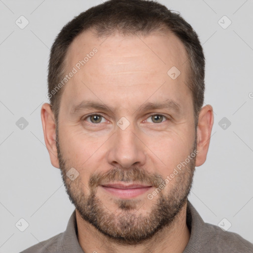 Neutral white adult male with short  brown hair and brown eyes