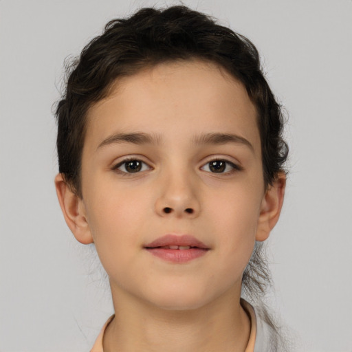 Neutral white child female with short  brown hair and brown eyes