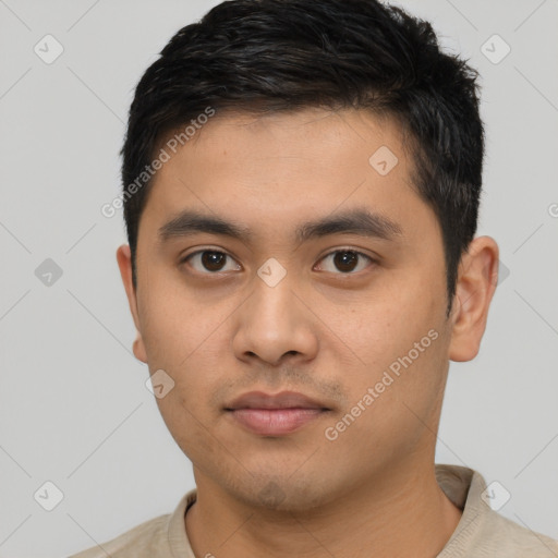 Neutral asian young-adult male with short  black hair and brown eyes